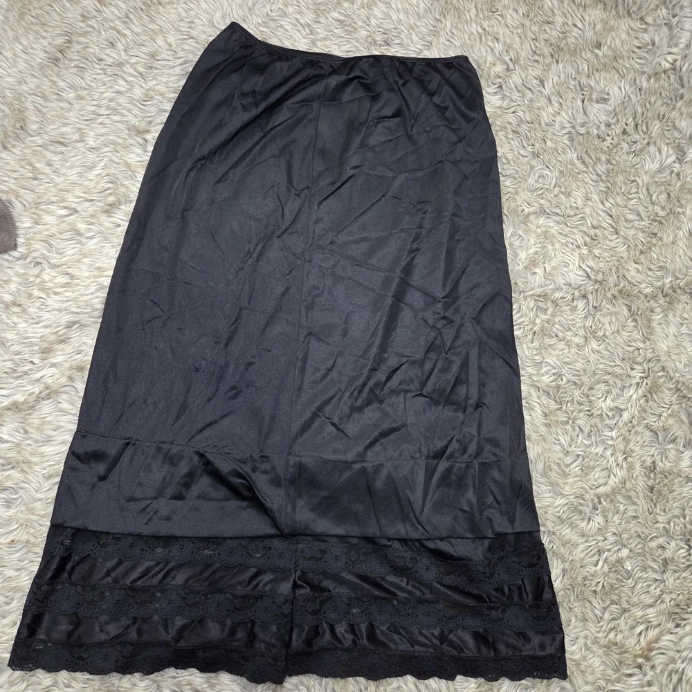 Vintage Black Half Slip Skirt Lace‎ Trim Nylon Lingerie Underskirt Women S